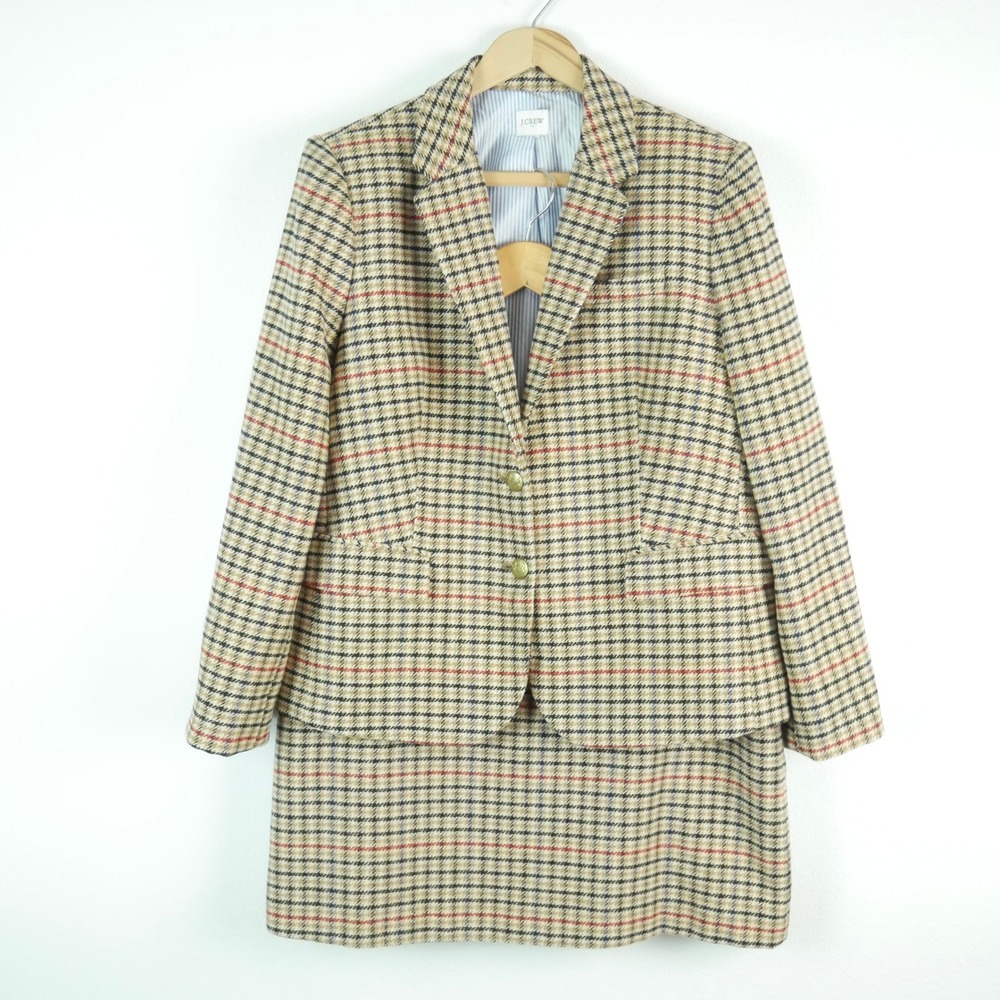 J.Crew Factory Schoolboy Wool Blend Houndstooth Blazer & A Line Mini Skirt 10